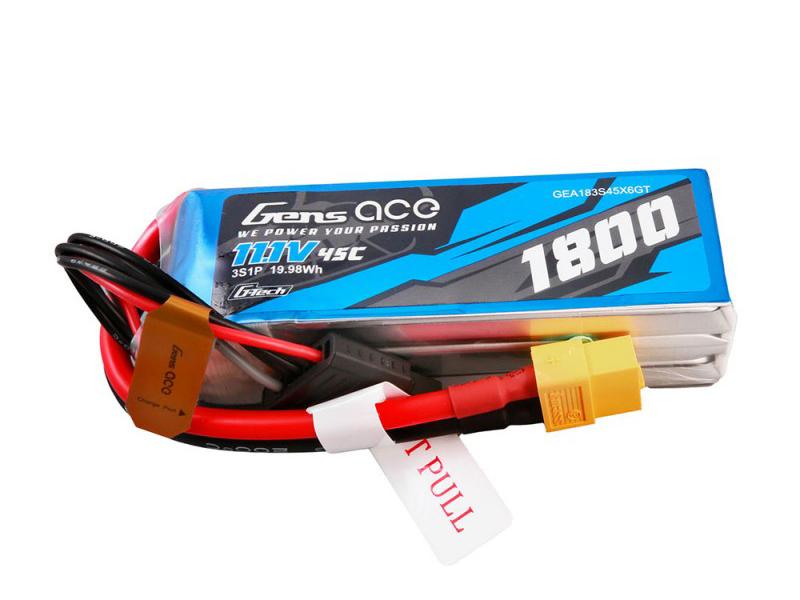 Gens Ace Li-Po G-Tech 3S 11.1V 1800mAh 45C with XT60 O-GT3S1800-45X6
