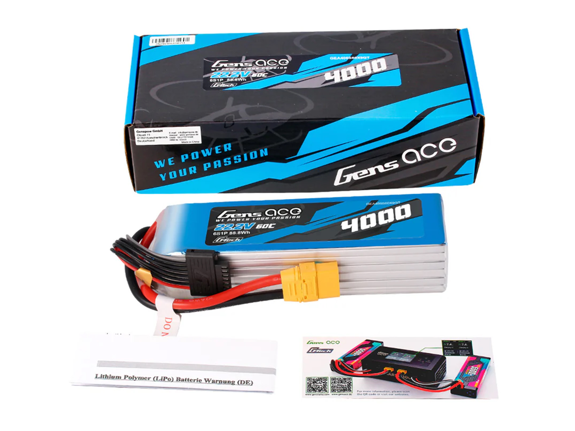 Gens Ace Li-Po G-Tech 6S 22.2V 4000mAh 60C with XT90 O-GT6S4000-60X9