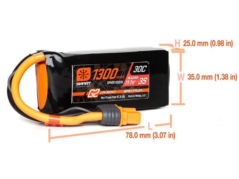 Spektrum 1300mAh 3S 11.1V Smart G2 30C IC3 O-SPMX133S30