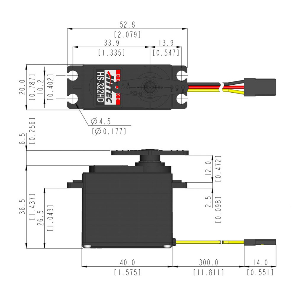 Hitec HS-322HD Standard Analogue Cored Servo 43g 3.7kg/0.15s 4.8V - 6.0V (Bulk 10 pcs) 2213220