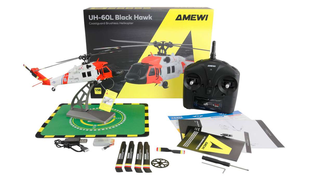 Amewi UH-60L Black Hawk Coast Guard Brushless Helicopter 4-Channel 6G RTF 25357