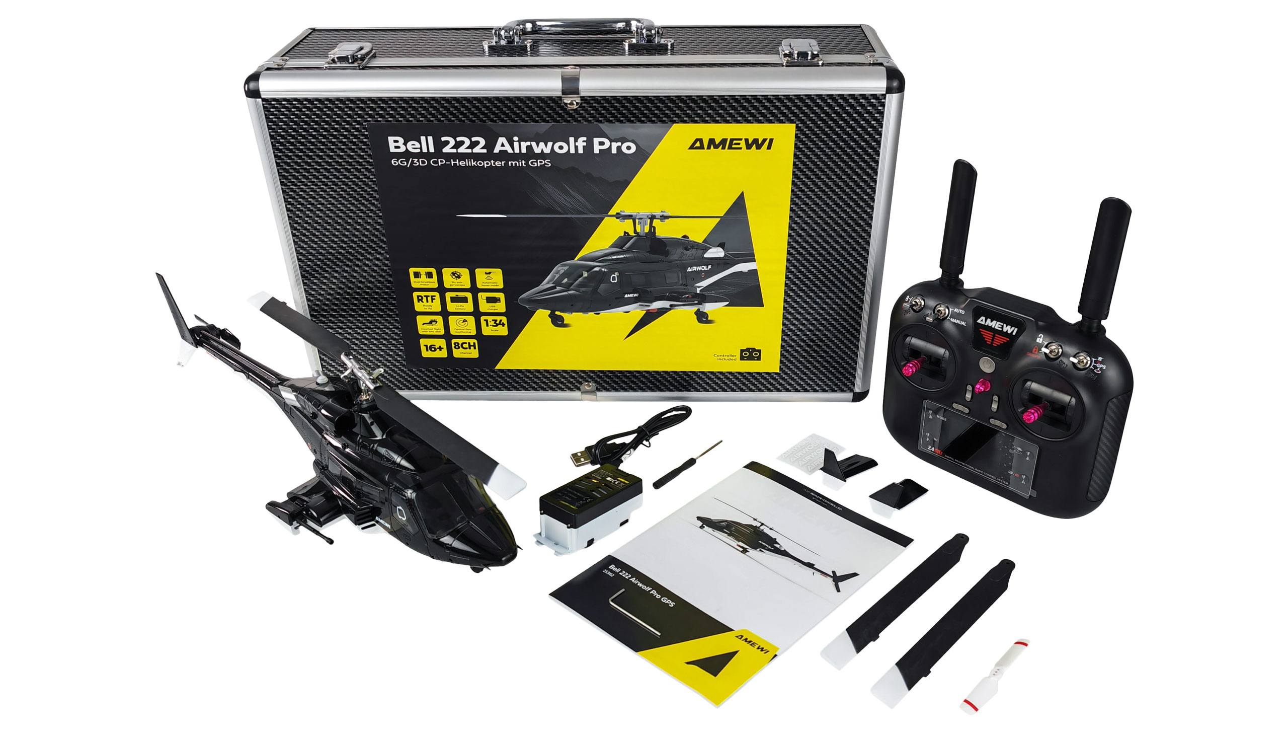 Amewi Bell 222 Airwolf Pro GPS Helicopter 8-Channel 3D/6G RTF 25362