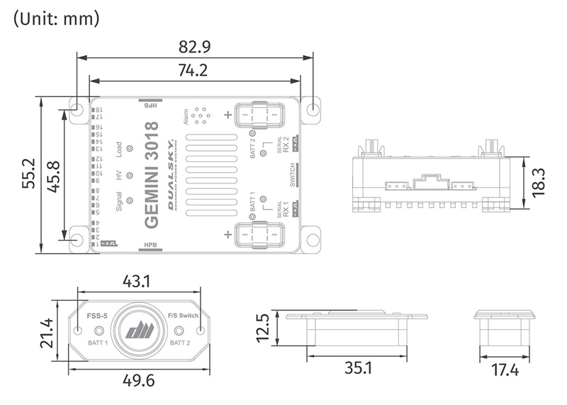 Dualsky Gemini 3018 Redundant Power Supply (Standard version) for Futaba S.BUS DUA061