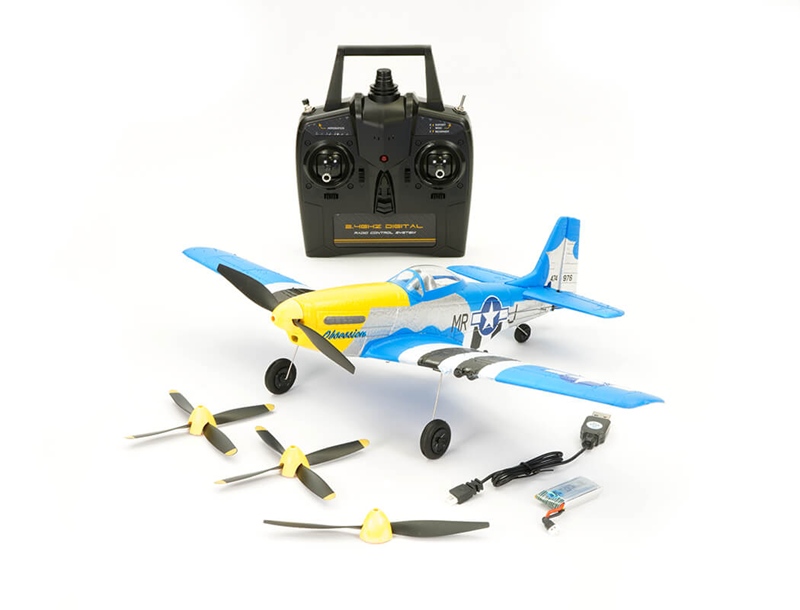 Volantex P-51D Mustang V2 4CH 400mm Brushed w/GYRO RTF - Blue V761-5V2B