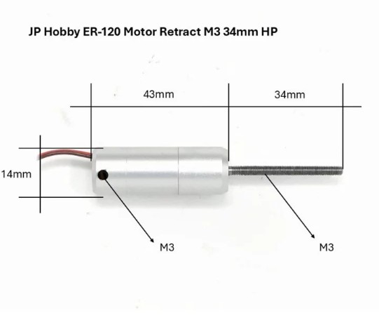JP Hobby ER-120 Alloy Electric Retract Motor Spare Part M3 (34mm shaft) High Power JPH-ER-120-Motor(M3-34mm)HP